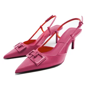 ZA Sexy Rose Red Luxury Square Buckle for Ladies High Heel Shoes Women Sandal Fashion Stiletto Party Pumps Office Heels