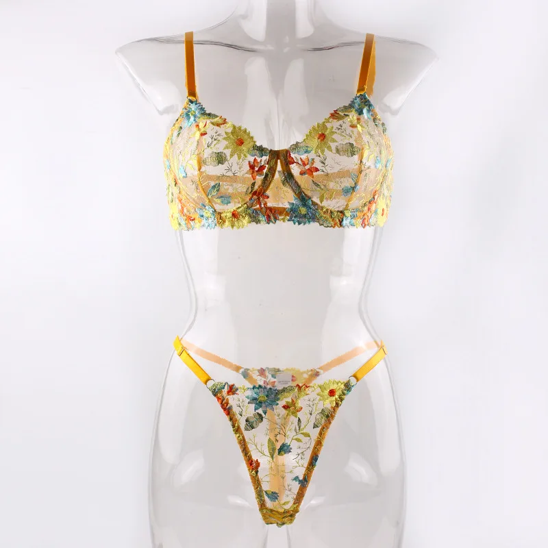 ZZYUP 6625ML Sexy Embroidered Floral Lace Bra and Panty Set Russian Models Transparent Lingerie Lover Fashion