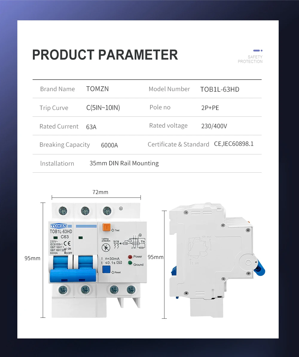 Main Switch Residual Current Circuit Breaker with Surge Protector RCBO MCB with Lightning protection SPD