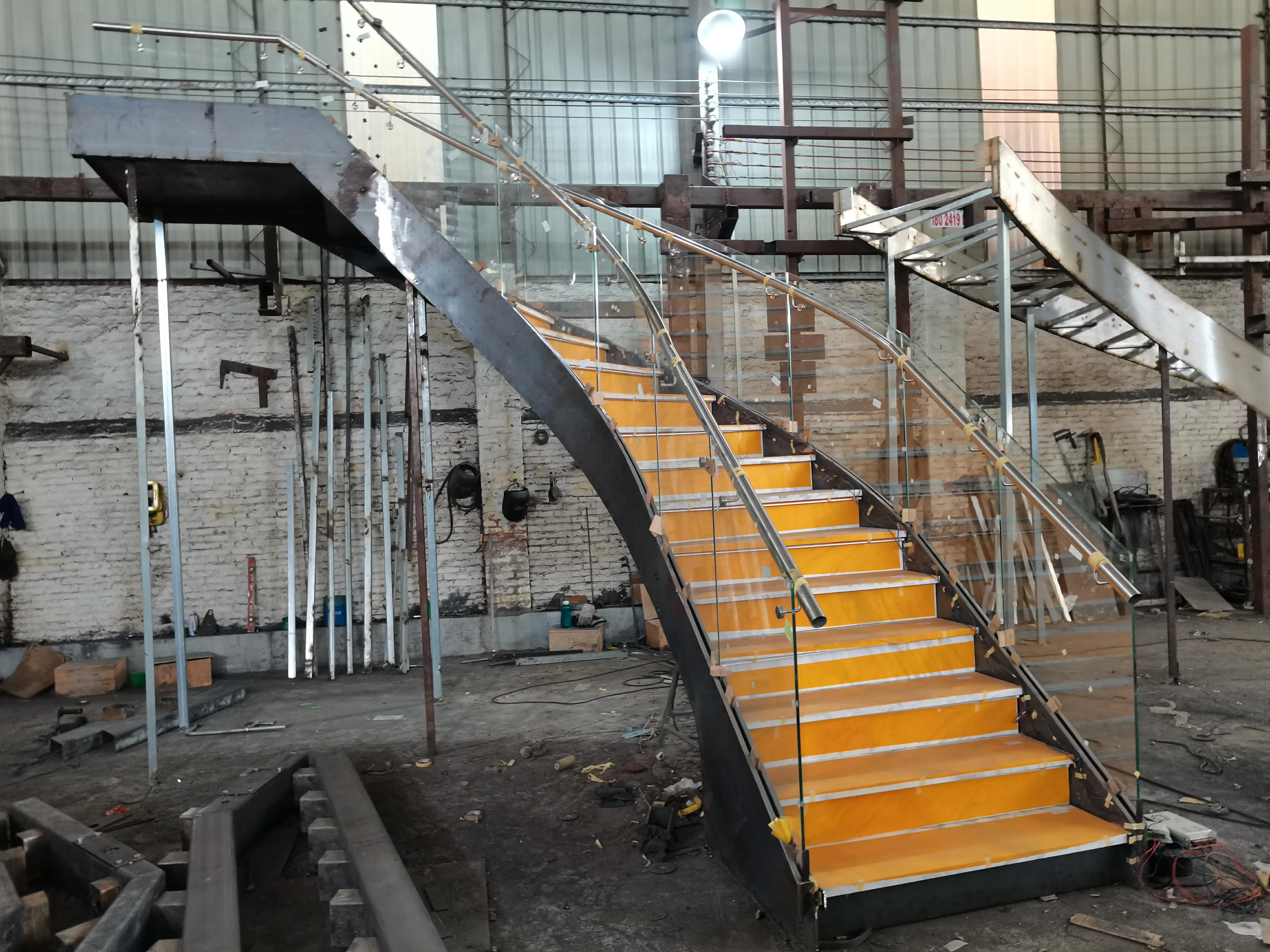 US-Australia Standard custom  granite marble staircase glass   Stainless steel handrail indoor stairs with led details