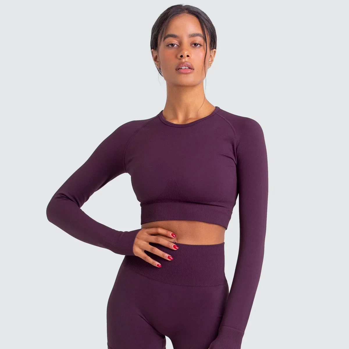 Long Sleeve Yoga Set Crop Top And 