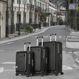 Stylish ABS PC Front Open Carry-On Suitcase Set With Laptop Pocket Portable Trolley Luggage