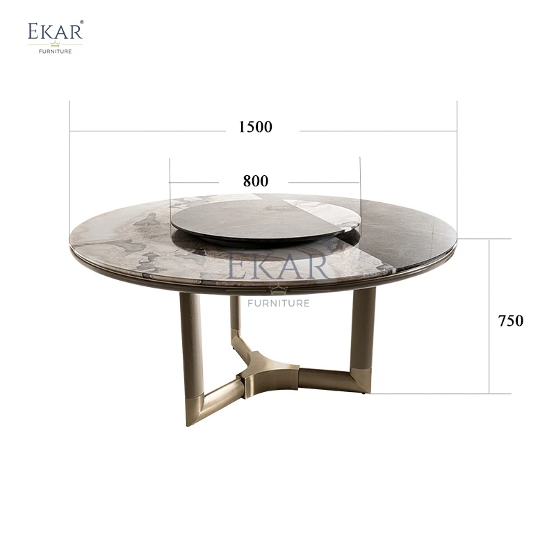 product new design mirror rose gold round dining table with rotating turntable dining room furniture-65