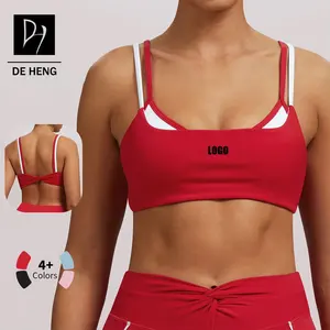 New Women's Solid Four-Way Stretch Active Wear Yoga Sports Bra Strappy Padded Fitness Crop Top