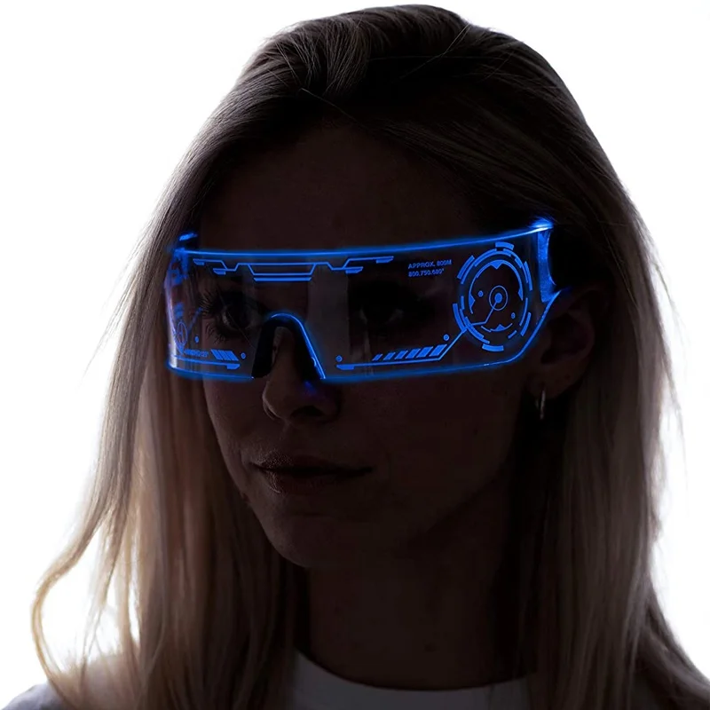 VICABO Halloween Cyberpunk Goggles LED Tron Visor Glasses Cosplay Festivals Cybergoth Multi-Colored 