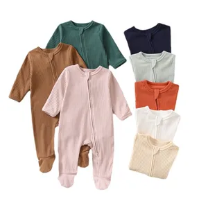 Wholesale Newborn Long Sleeves Solid Color Cotton Girls Boys Solid Color Onesie Long Sleeve Cotton Baby Onesie