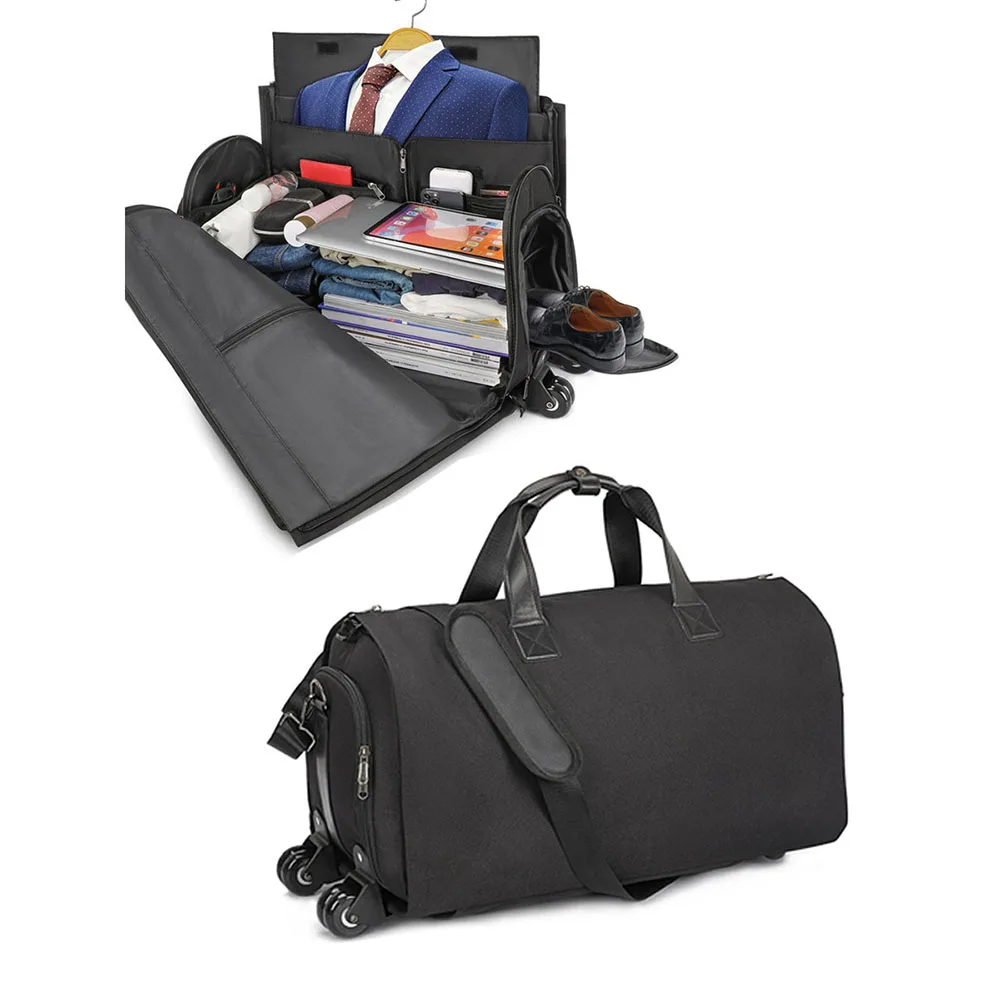 Modoker Rolling Garment Bag With Wheels Away Luggage For Suits With Wheels Wheeled Garment Bag For Travel 2 In 1 Rolling Duffel Bag Black