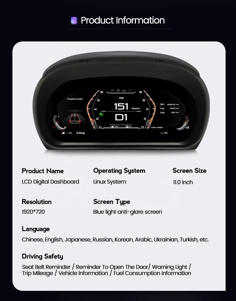Upgrade LCD BMW Car Display Dashboard for BMW E93 E92 E91 E90 Digital Cluster