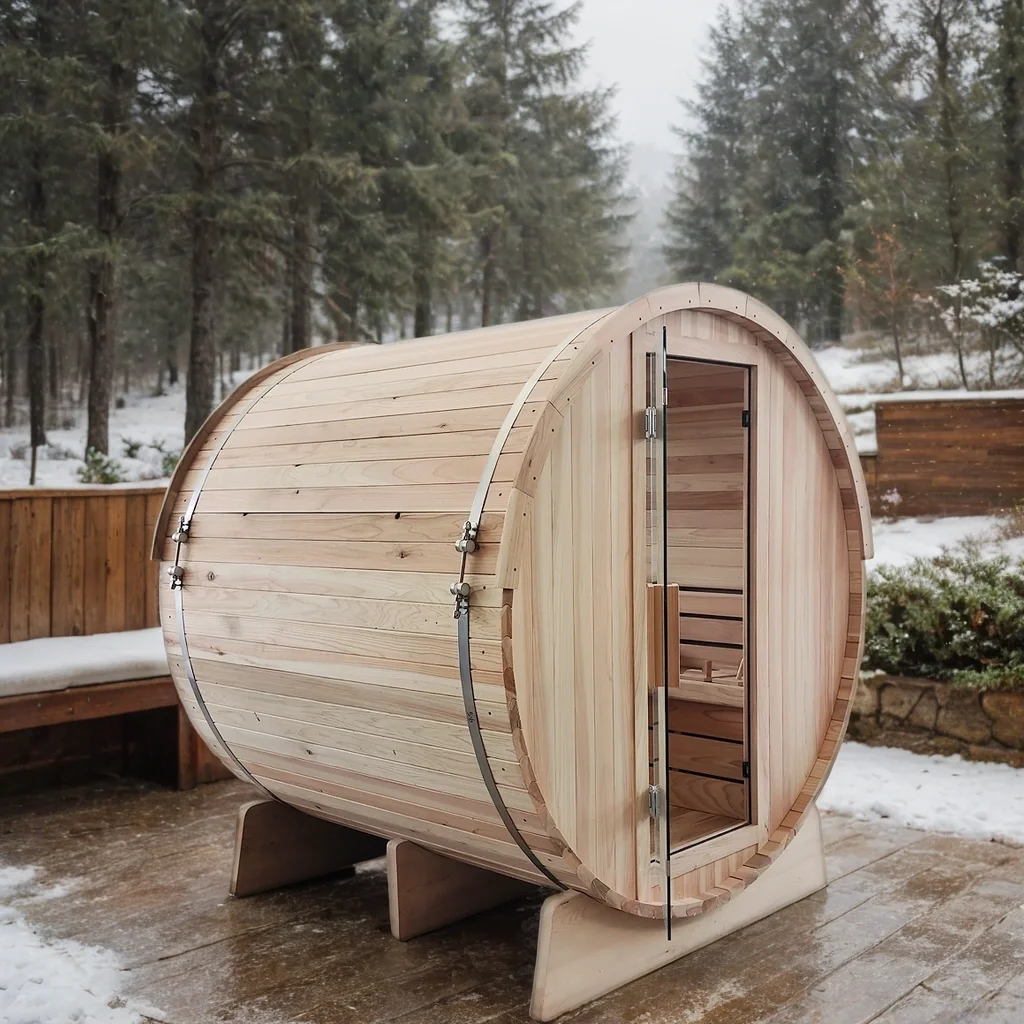 Solid Wood Hemlock Sauna Barrel Sauna Outdoor Sauna for Sale With Custom Private Label