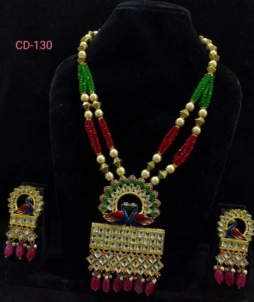 Decent Quality Kundan Meena Pendant Set 