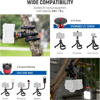 NEEWER T91 Flexible Tripod for iPhone Mini Cellphone Tripod Stand for Vlog, Magic Arms/Shutter/Phone Clamp/Action Camera Mount detail image