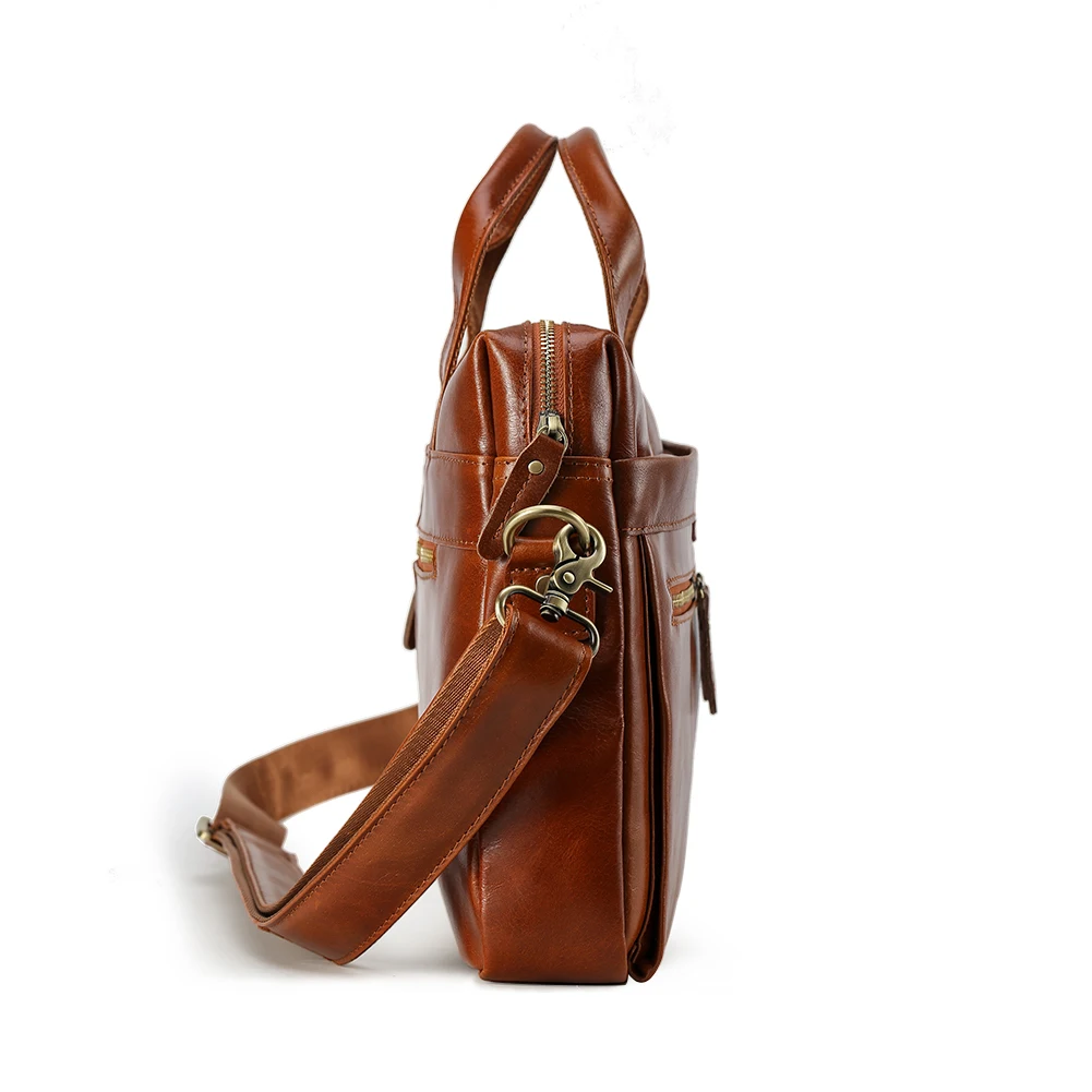 New Design Custom OEM Logo Full Grain Oil Wax Leather Official Laptop Bag for Man Real Cowhide Leather Business Briefcase