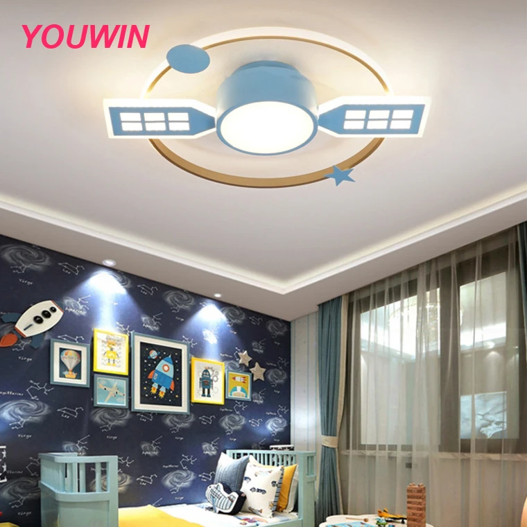 boy bedroom personality blue creative lamp universe LED eye protection lamp satellite cartoon room ceiling lamp