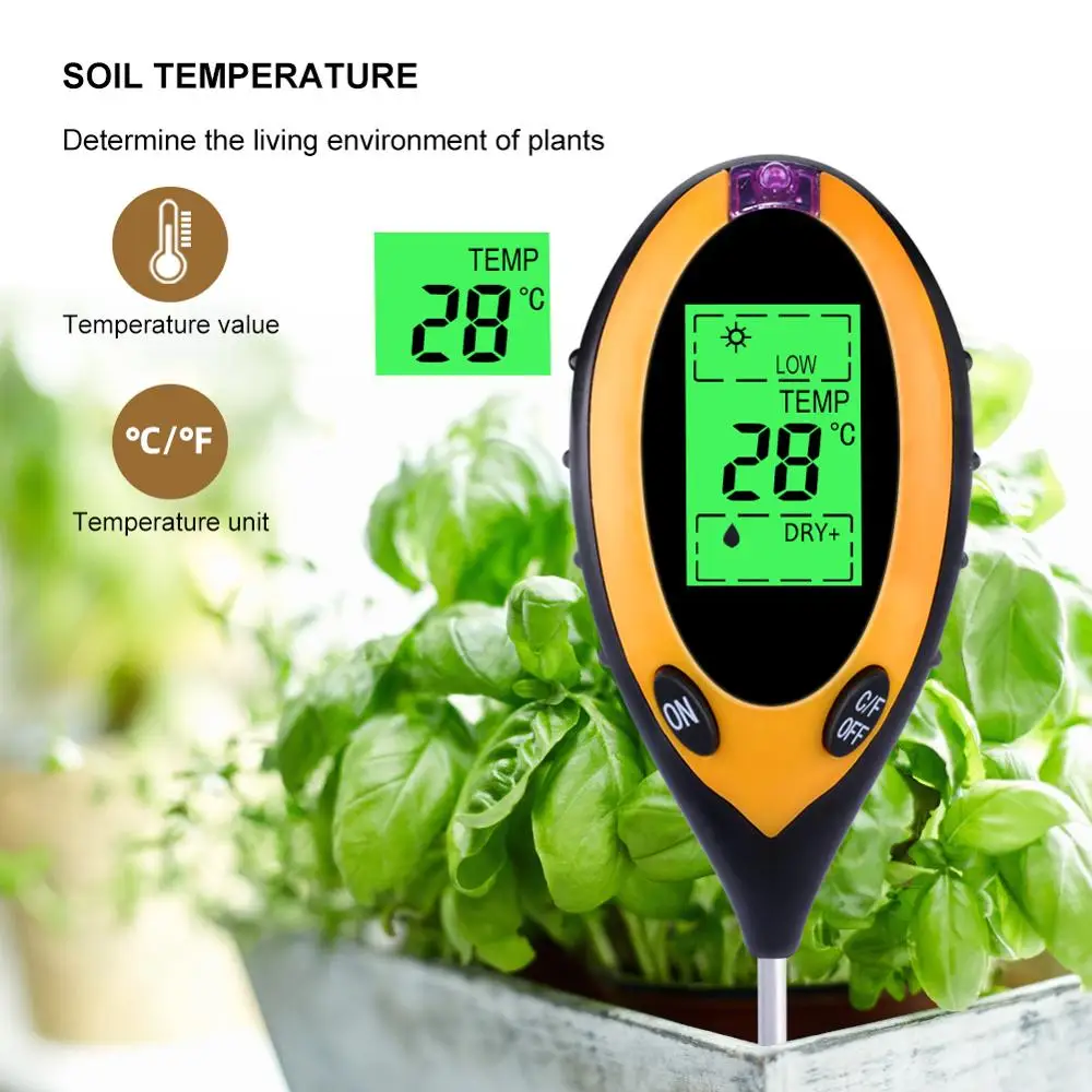 Hot Sale Digital 4 in 1 Soil PH Meter Professional LCD Display Temperature Moisture Sunlight PH Garden Plants Soil Tester Meter