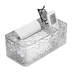 Factory Directly Sale Customized New Fashion Water Wavy Tissue Storage Box Transparent PET and ABS Tissue Box