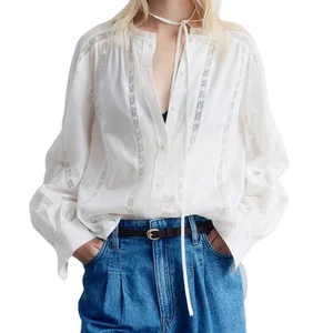 Custom High Quality French Shirt Casual n Spring Loose Women Shirt Full Length Sleeve  Office Blouses