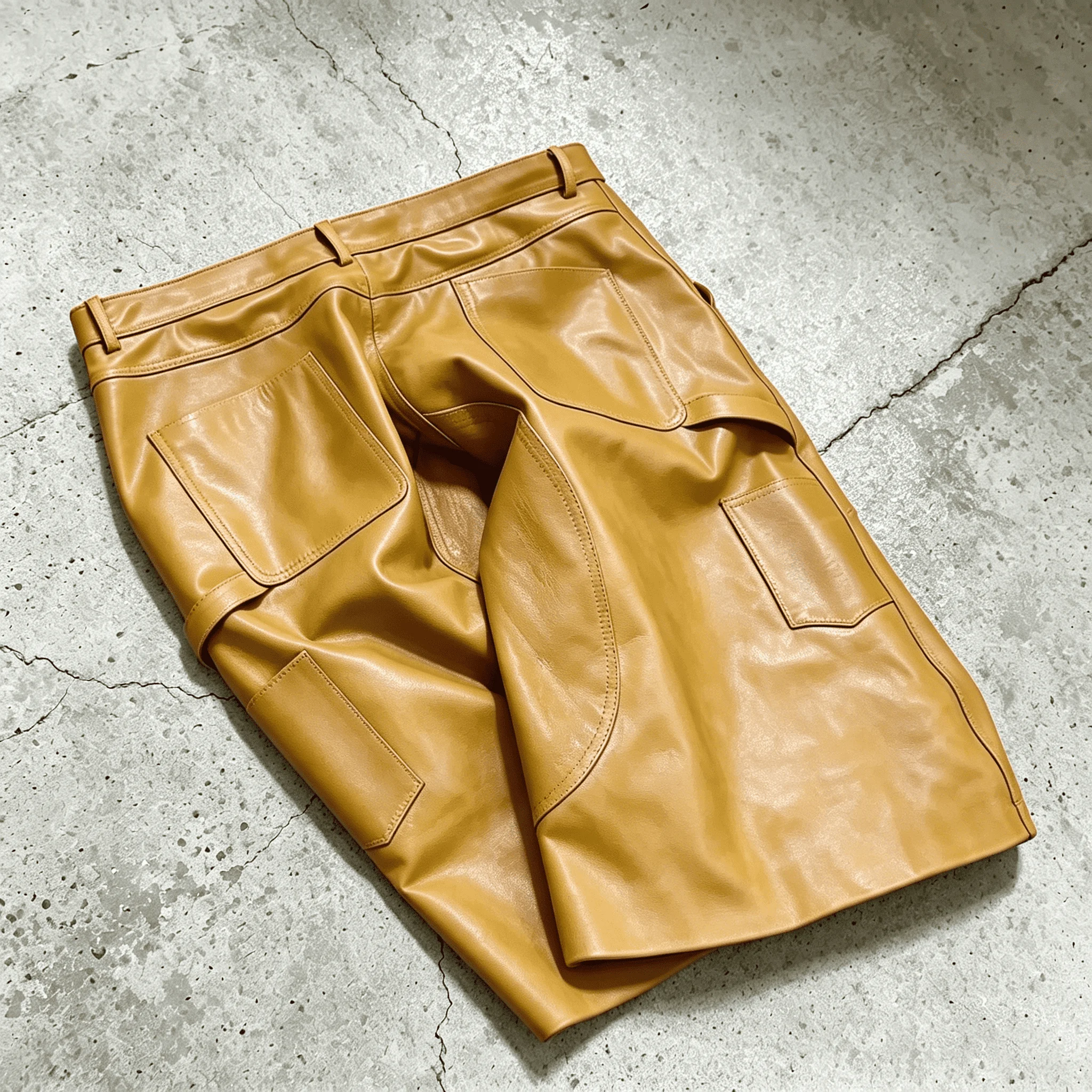 Custom Designer Faux Pu Embossed Oversized Summer Acid Wash Baggy Double Knee Leather Streetwear Short Pant Men gallery 2