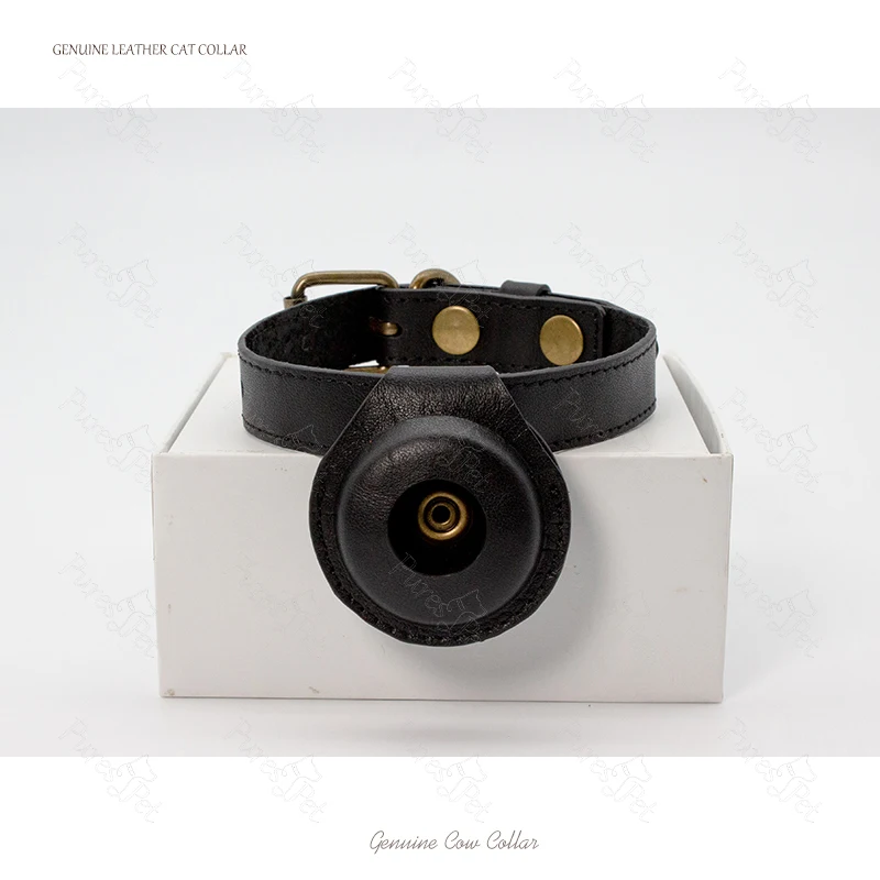 Drop Shipping Personalize Adjustable Small Pet Luxury Real Genuine Leather Airtag Cat Collar