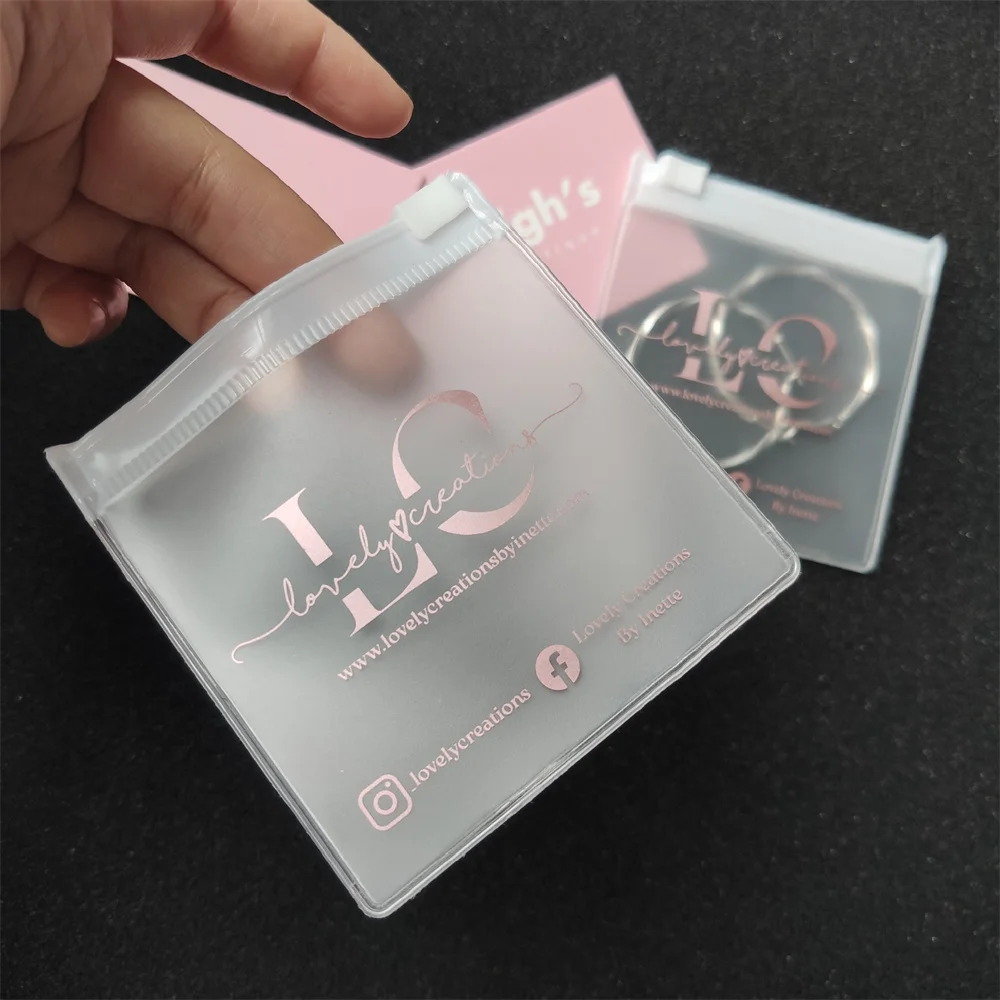 Customized Small Jewelry Packaging Zip Plastic Bag Matte Cute Zipper Bag  for Earring Reusable Logo PVC Mini Ziplock Pouch Bag