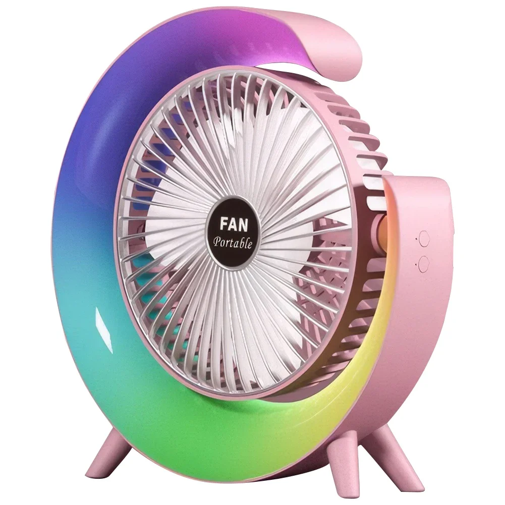 3 Speeds With Colorful Light Personal Fan 180 Degree Rotatable Desktop Fan for Home Office Bedroom Dorm Summer Gift