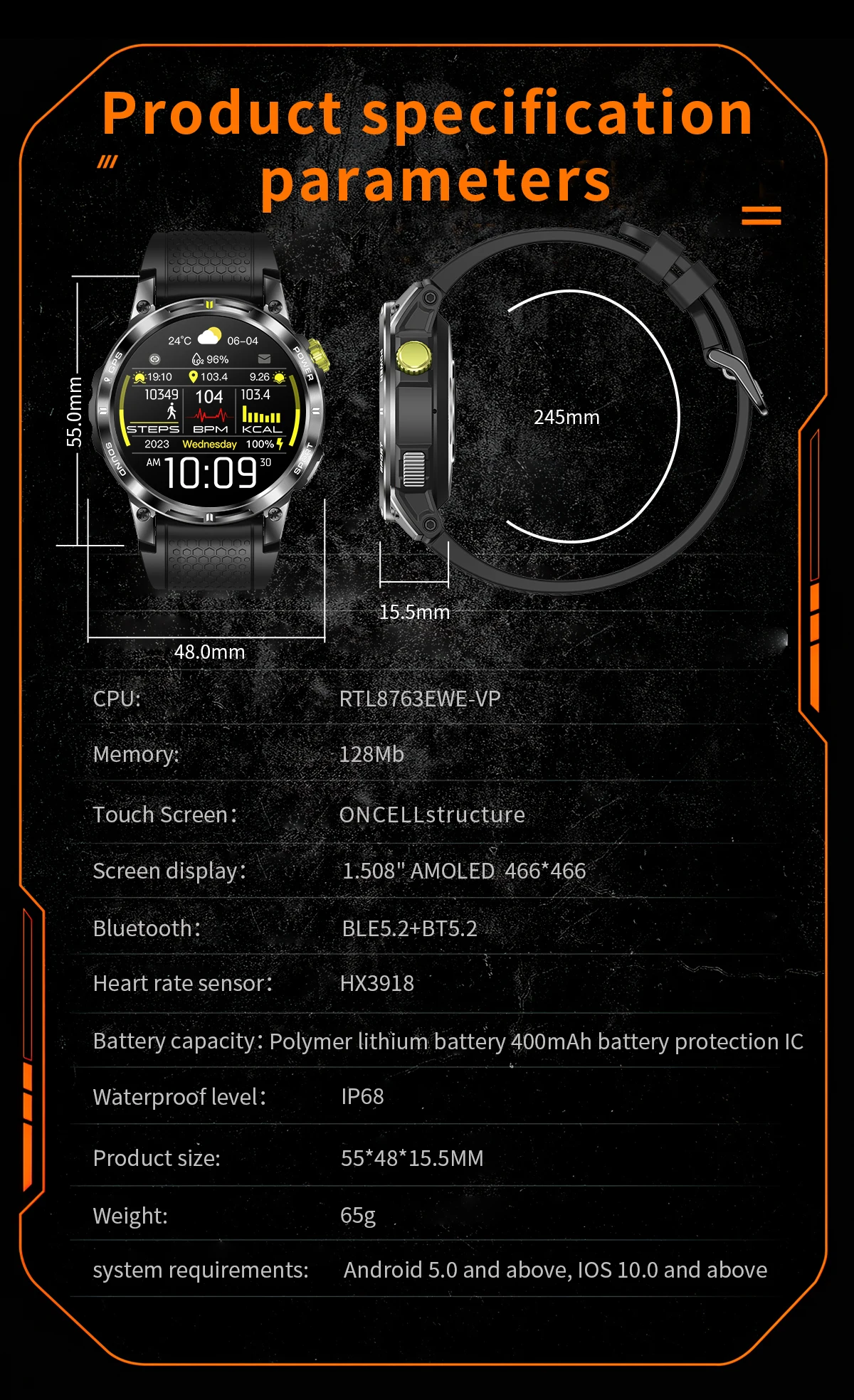 NX18 Pro  Outdoor Sports Style Smart Watch 2026 AMOLED Screen 466*466 IP68 Heart Rate Detection Compass GPS Smart Watch