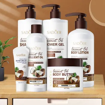 OEM SADOER private label wholesale coconut shower bath gel hair shampoo cleansing skin care moisturizing whitening body wash set