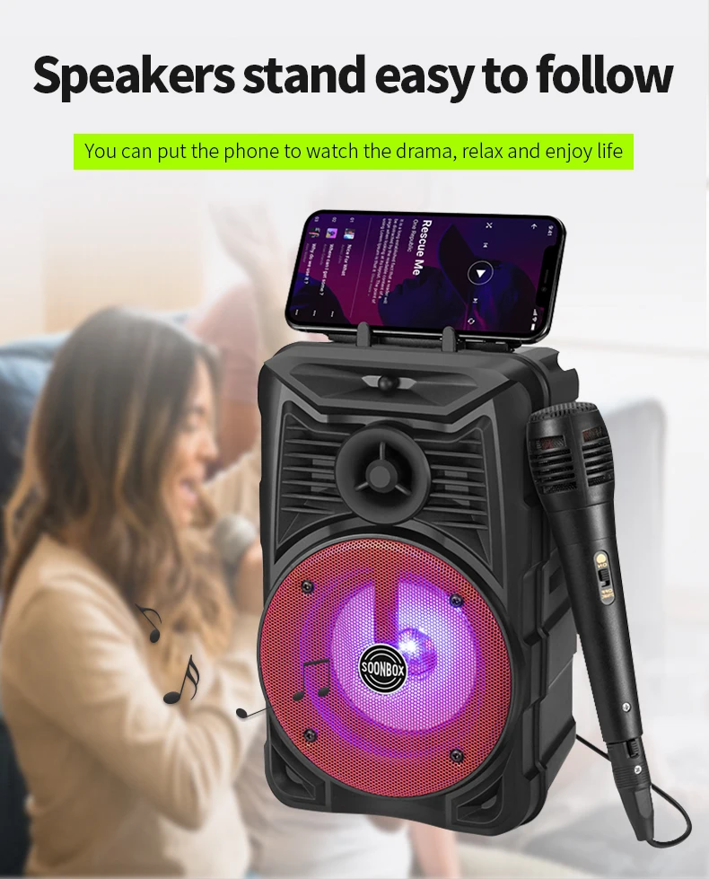 S5 SOONBOX Outdoor Bt Waterproof Super Heavy Bass Speaker Colorful Led Wireless Portable Karaoke Speaker With Mic
