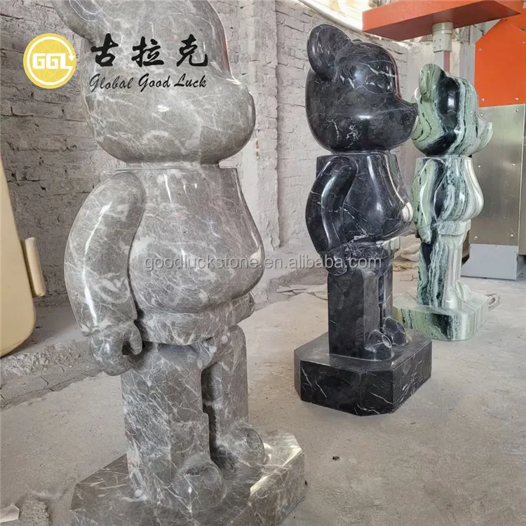 Marble Stone Carved Fashion Funny BearBrick Statue Ornaments Bear Sculptures