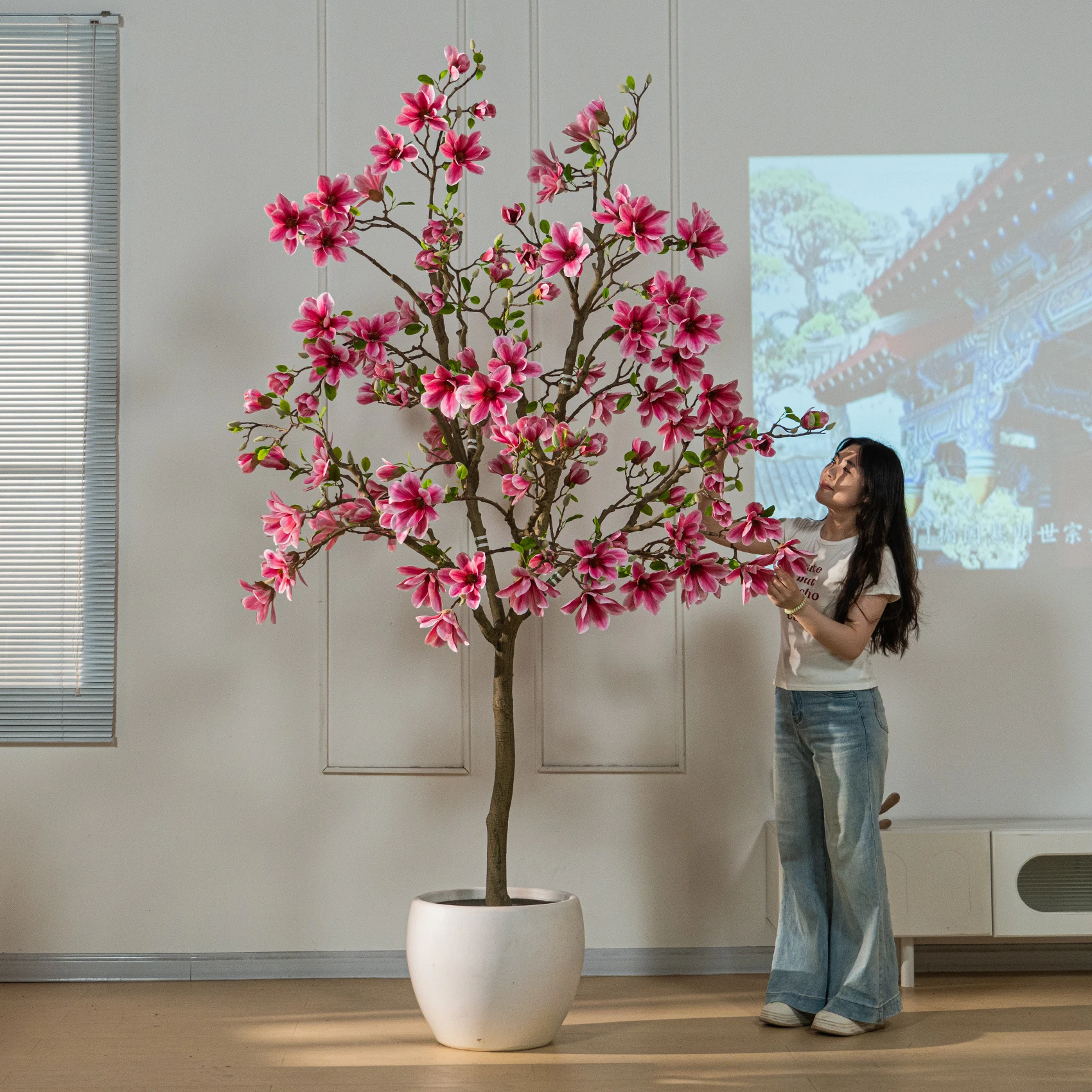 Plastic Artificial Magnolia Tree-shaped Plant Eco-Friendly High Quality Landscaper Outdoor Wedding Stage Flower Decoration