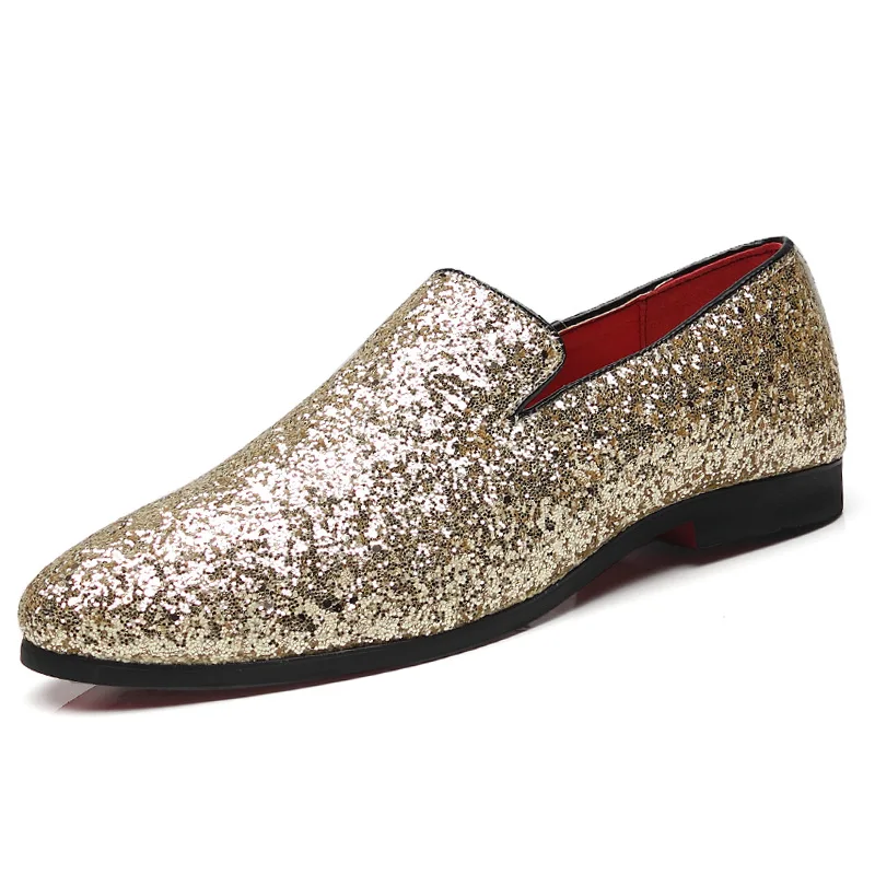 Gold Mens Shoes - Stylish Slip-Ons for Nightclub Parties