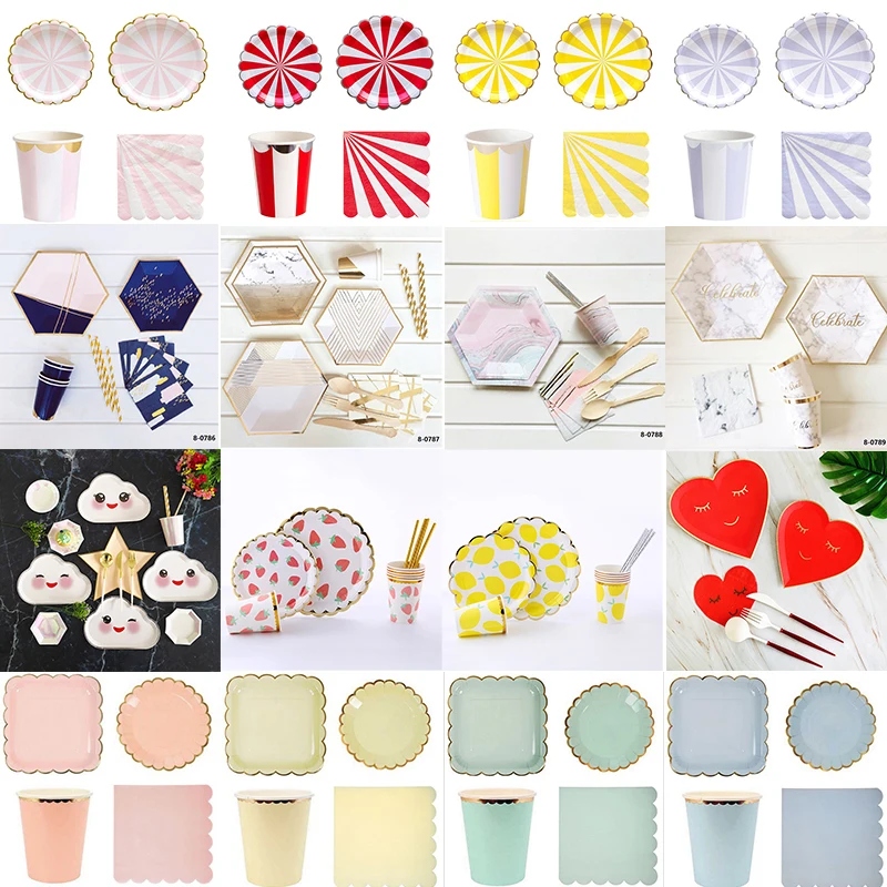 2023 Disposable Plain Dot Paper Plate Party Tableware Set Birthday Decoration Wedding Tableware Set Elegant Napkin Party Decor