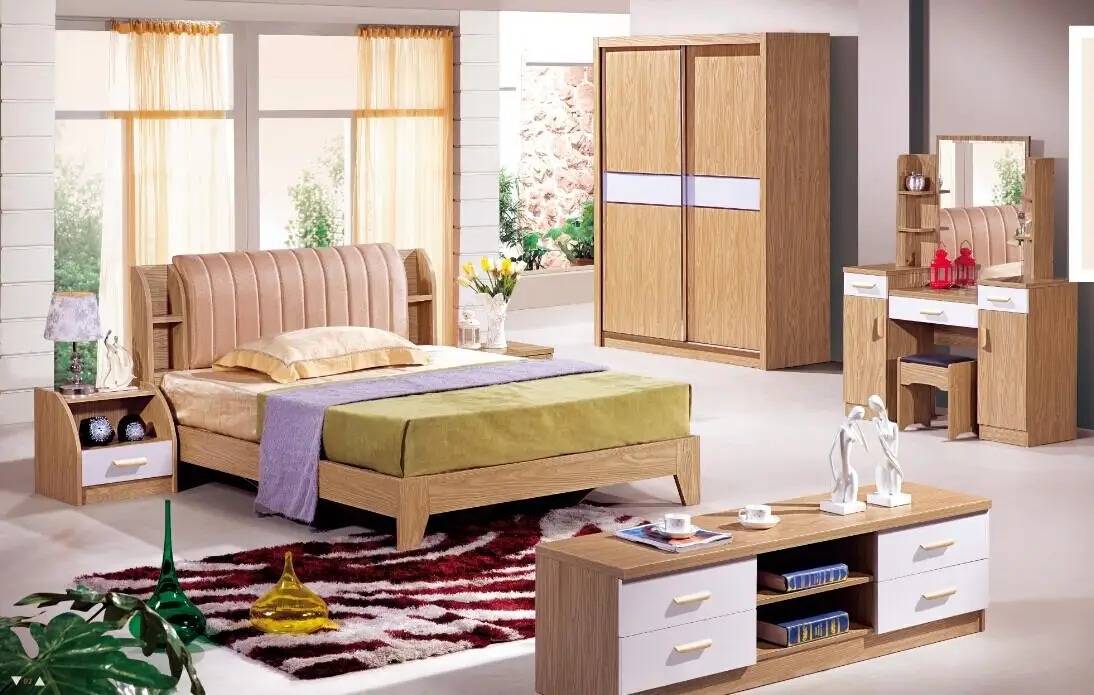 Modern Home Hotel Bedroom Furniture Set Mdf Wooden King Queen Bed ...