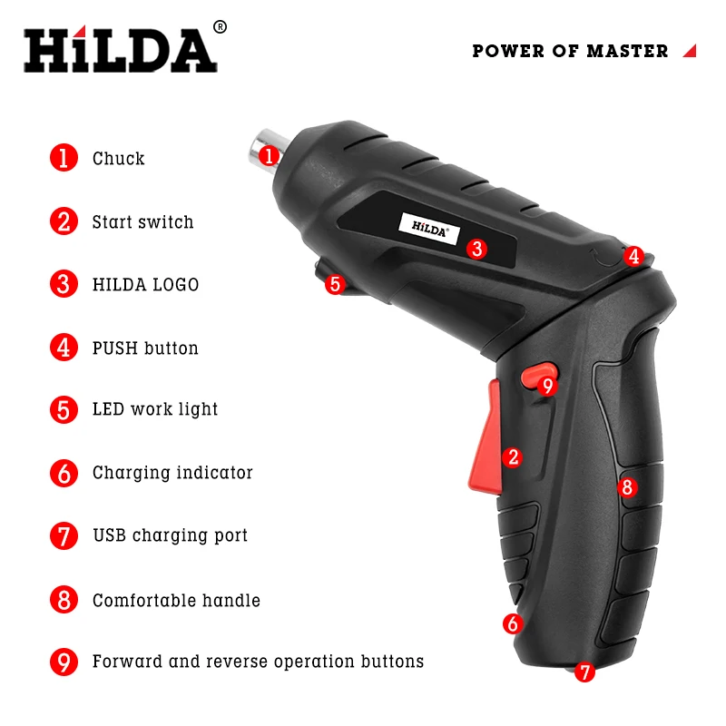 OEM HILDA Electric Drill Cordless Screwdriver Lithium Battery Mini Drill