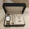 Silver white watch + silver accessories + box