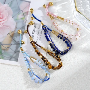 Adjustable Real 18K Gold Plated Stainless Steel Beaded Bracelet Cute Style with Stone Ball Chain Hypoallergenic Fashion Jewelry