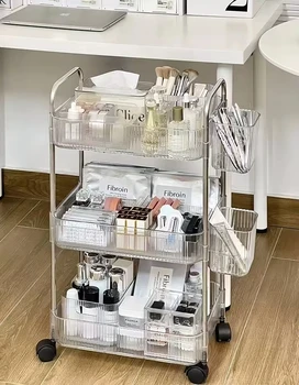 Transparent Multi-Layer Kitchen Trolley with Removable Snack Storage Rack PC Spice Holder Dryer Tool and Dish Rack