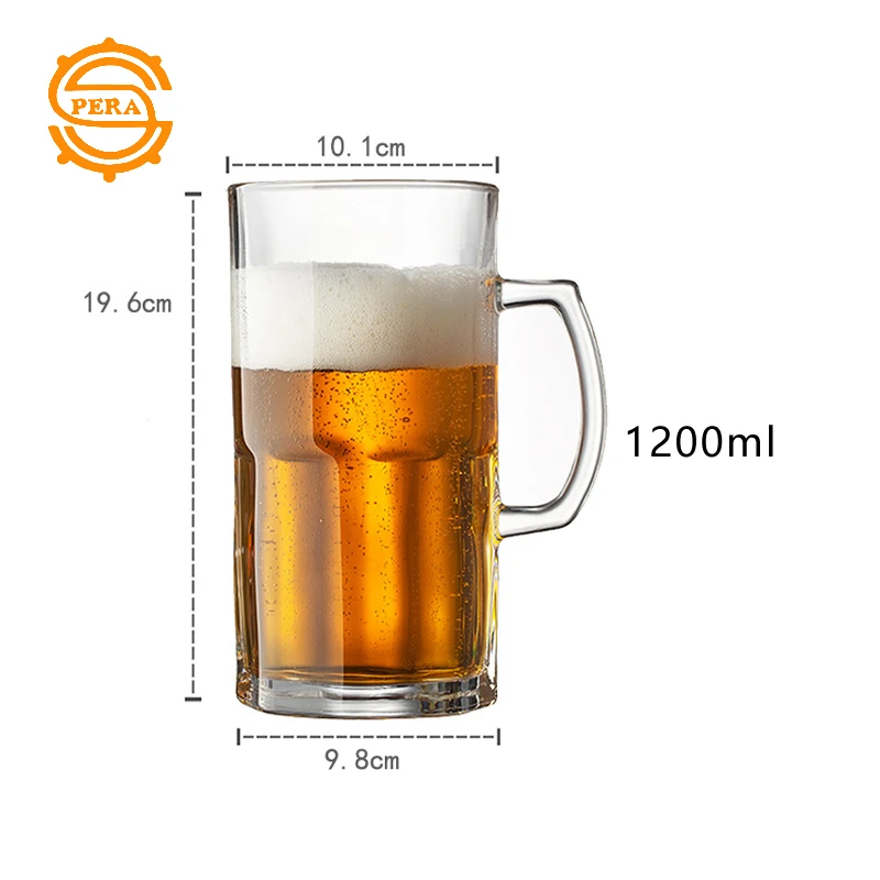 Custom Premium Beer Steins Glasses1200ml Large Beverage Juice Container Giant Clear 1 Liter Glass Beer Mug for Bar Party Holiday