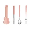 spoon + fork + chopsticks (pink + silver)