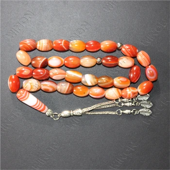 Natural Agate 10*14mm Barrel Beads Zinc Alloy + Stainless Steel Accessories Muslim Prayer Beads Allah And Muhammad Tasbih Rosary