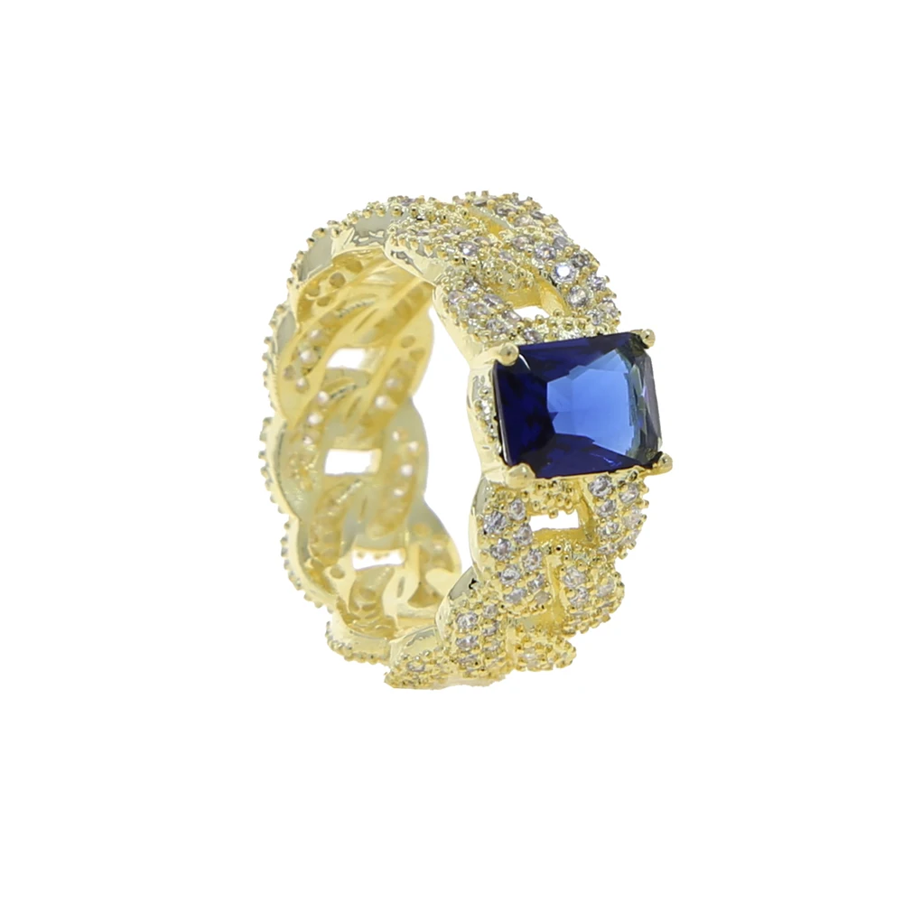 Gold & Silver Plated Cuban Link Ring With Cz Stone For Women, Oem