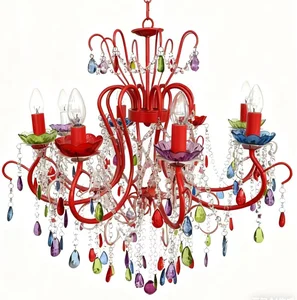 Modern Luxury Red Glass Crystal Chandelier Fashionable Art Decor Hanging Light for Wedding Indoor Villa Hotel Ceiling for Rooms