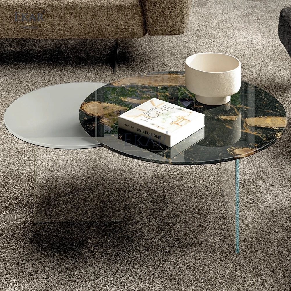 product new design irregular modern marble coffee table set   elegant glass  marble combination for living spaces glass coffe table-62