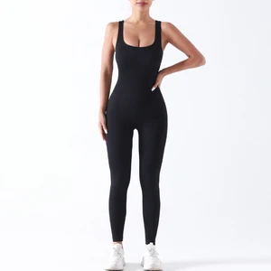 Seamless Gym Fitness Women Yoga Legging Jumpsuit Workout Ribbed Sleeveless Sport Jumpsuits Bodysuit