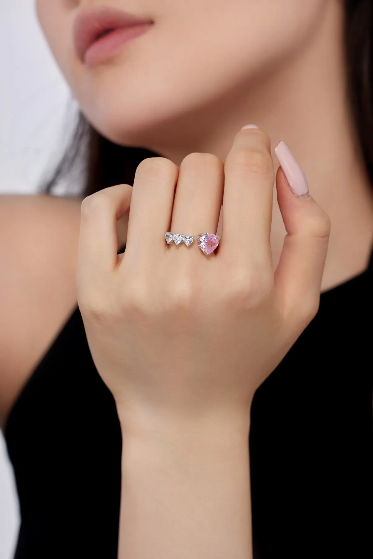KAKODIY's latest design heart-shaped open adjustable ring jewelry 925 sterling silver pink zircon love heart women's wedding ring detail 2