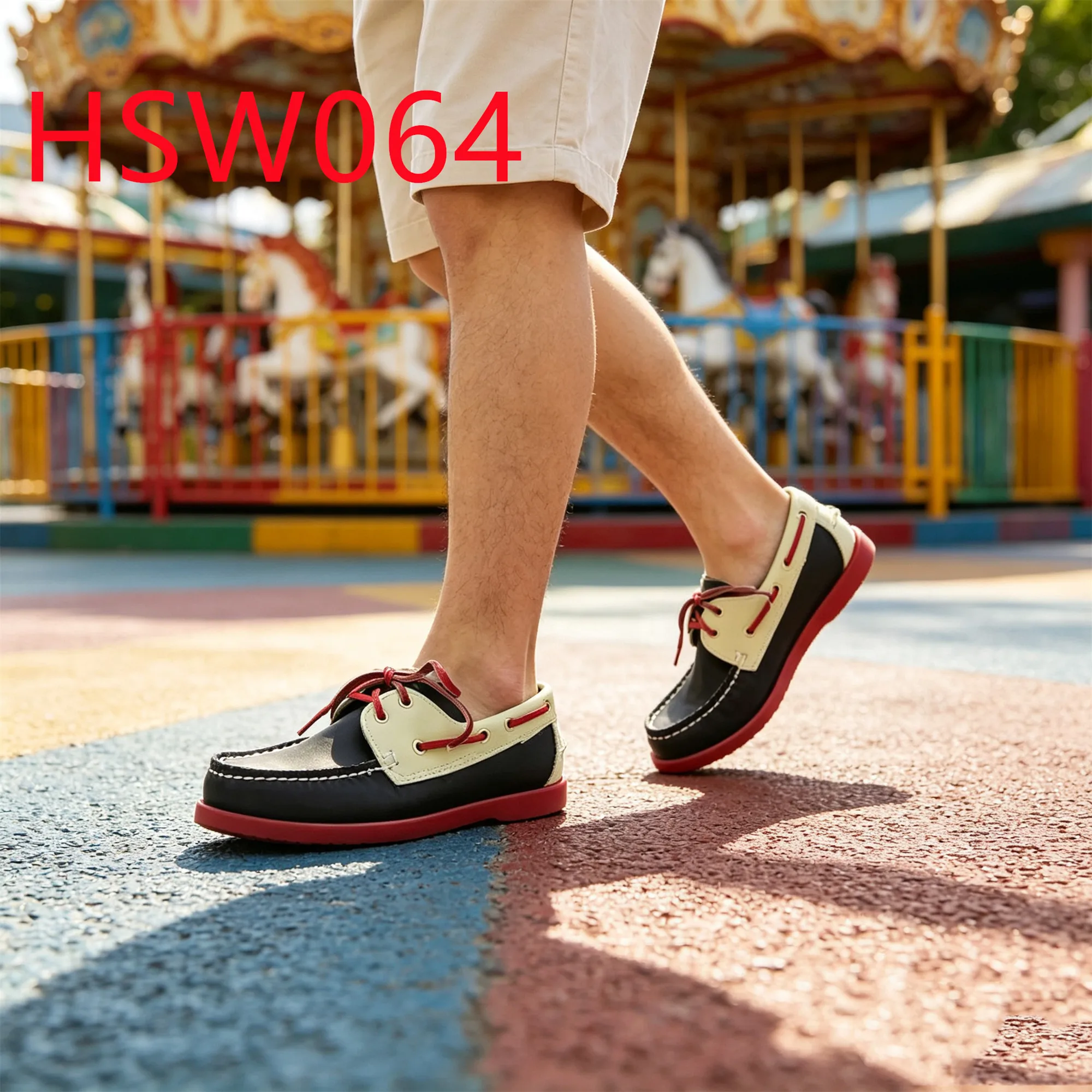 HY,Holiday Trip Lace-up Style Contrasting Color Leather Hua Singh Boat Shoes City Strolling Handmade Men Moccasin Shoes HSW064