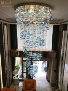 Glass Fish Shape Chandelier Decorative Exhibition Dining Hall Villa Long Stair Custom Chrome Flush Mount Pendant Lighting