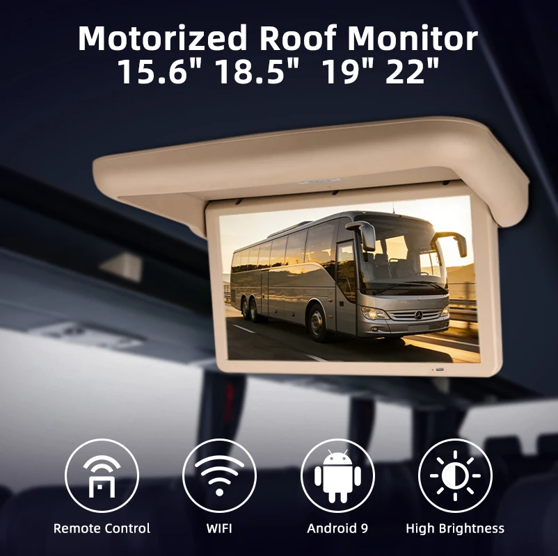 Plant 22" Motorized Flip Down Roof Monitor Android APK Software HD Ceiling Entertainment Display Bus TV Coach Vehicle Car Screen