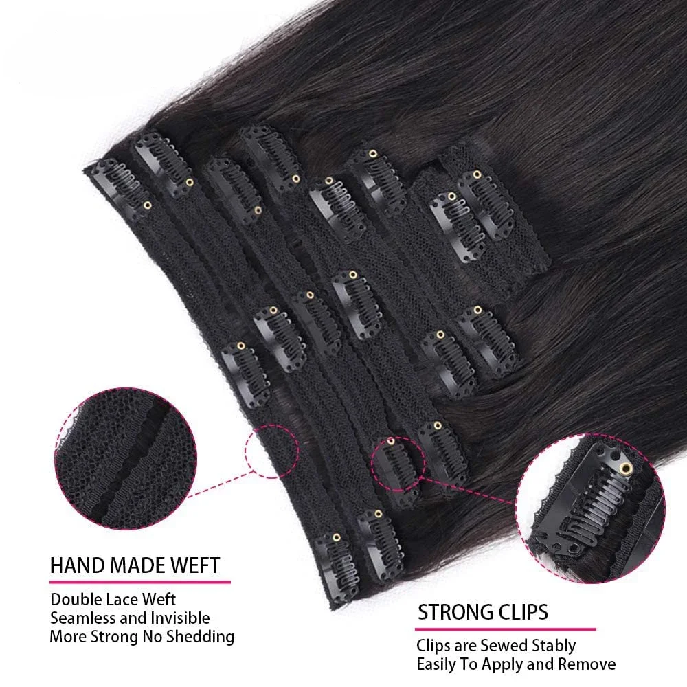 120G Natural Black Clip in Human Hair Extensions Straight Clip Ins 8Pcs Brazilian Remy Human Hair Extensions For Women 18Clips_voghion.com
