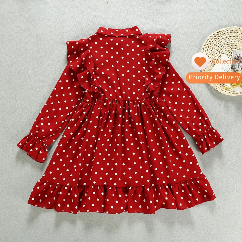 
Оптовая продажа в европейском стиле платье для девочек, красное платье в горошек; Платье в винтажном стиле для ОСЕНЬ детское платье; Одежда для детей 
