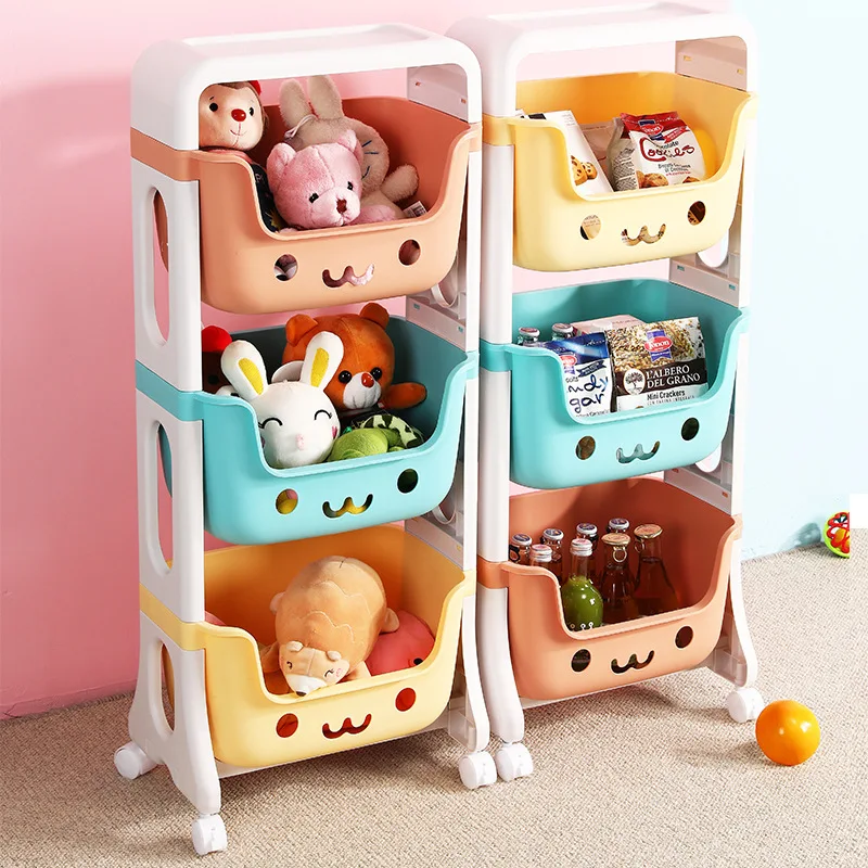 Household Colorful Plastic Children's Rolling Basket Toy Storage Rack Organizer for Kids